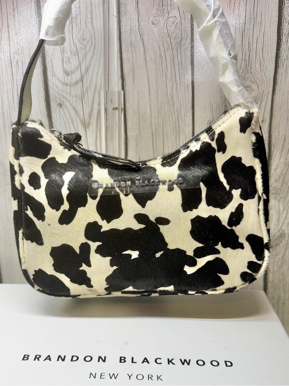 BRAND NEW Brandon Blackwood Pony Hair Cow Print Shoulder Bag